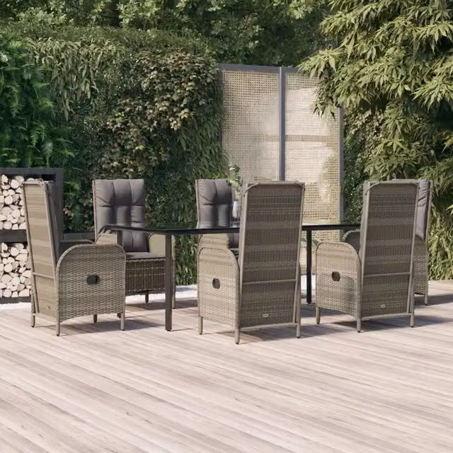 Set da Pranzo da Giardino Moderno vidaXL in Polyrattan con Cuscini Nero e Grigio 7pz – 1