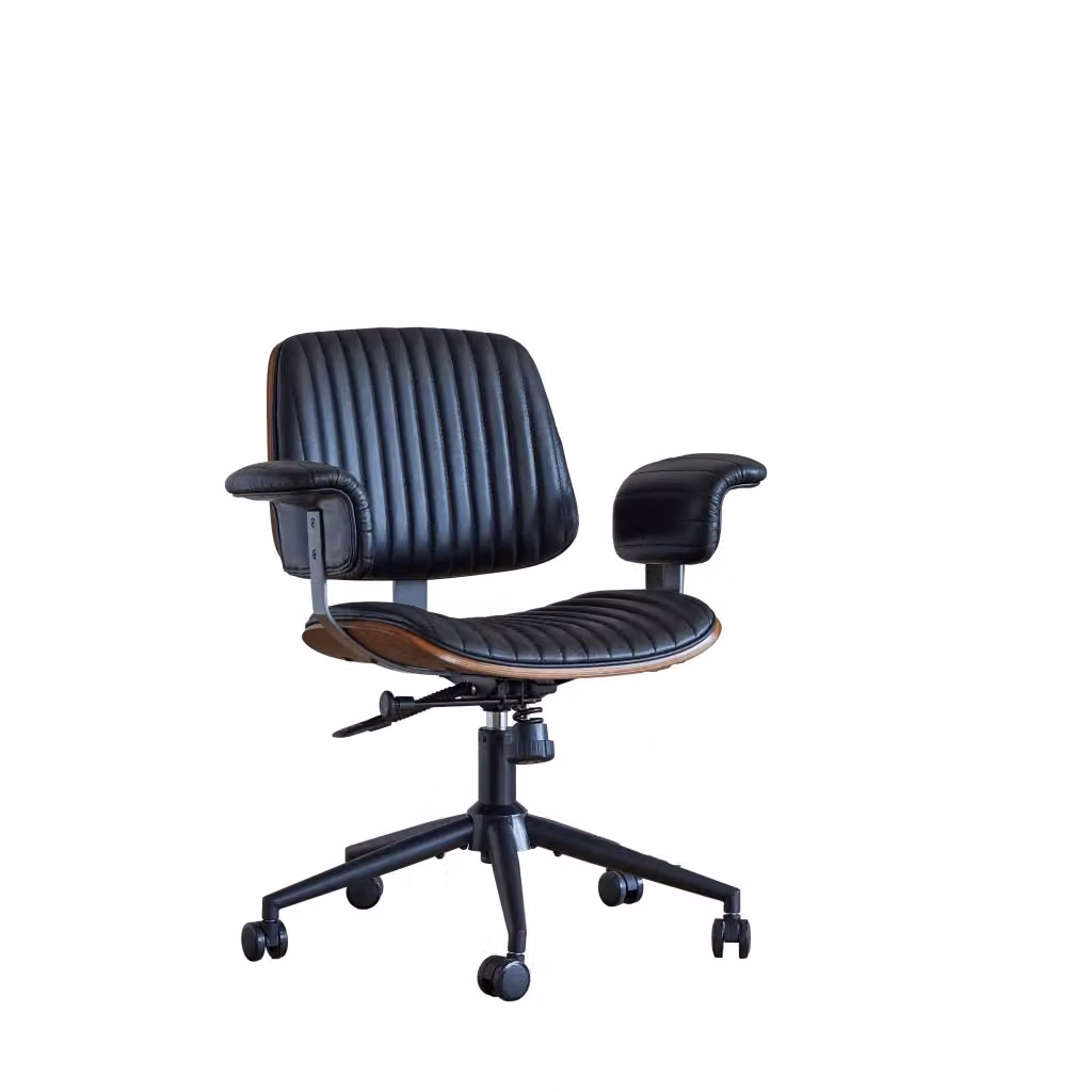 Sedia da ufficio Chicfurn in ecopelle nera con braccioli imbottiti, rotazione 360° e base in metallo – 2