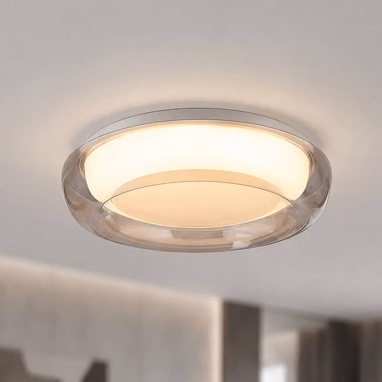 Searchlight Plafoniera soffitto Jude Flush, dimmerabile, Crema / Ambra, Soggiorno / Sala da pranzo, Metallo, Plafoniera