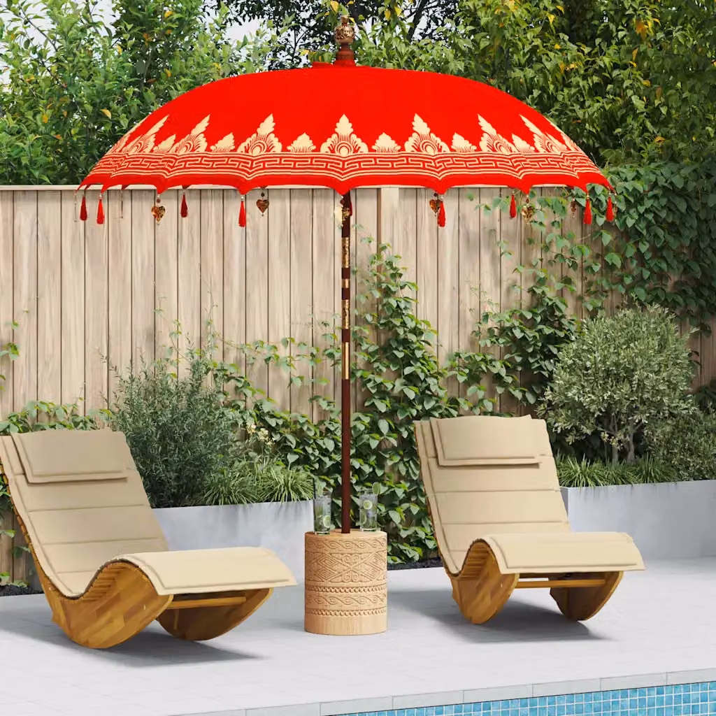 Ombrello balinese con base vidaXL, colore rosso, L: 215 cm, P: 215 cm, H: 260 cm
