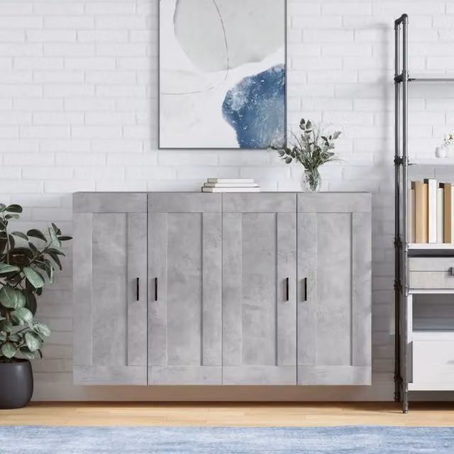 Set di 2 armadietti da parete vidaXL in legno e metallo, colore grigio, design moderno con ante a battente