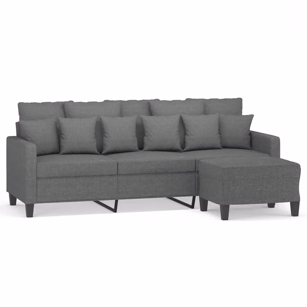 vidaXL Divano a 3 Posti Moderno con Poggiapiedi in Tessuto Grigio L: 198 cm, P: 80 cm, H: 77 cm – 2