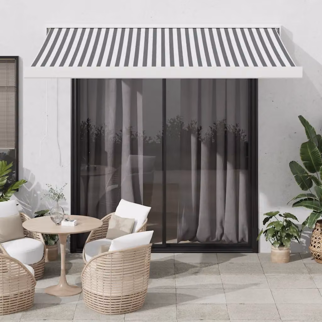 Tenda Retrattile Motorizzata vidaXL in Alluminio e Poliestere, Colore Antracite e Bianca, L: 350 cm x P: 250 cm