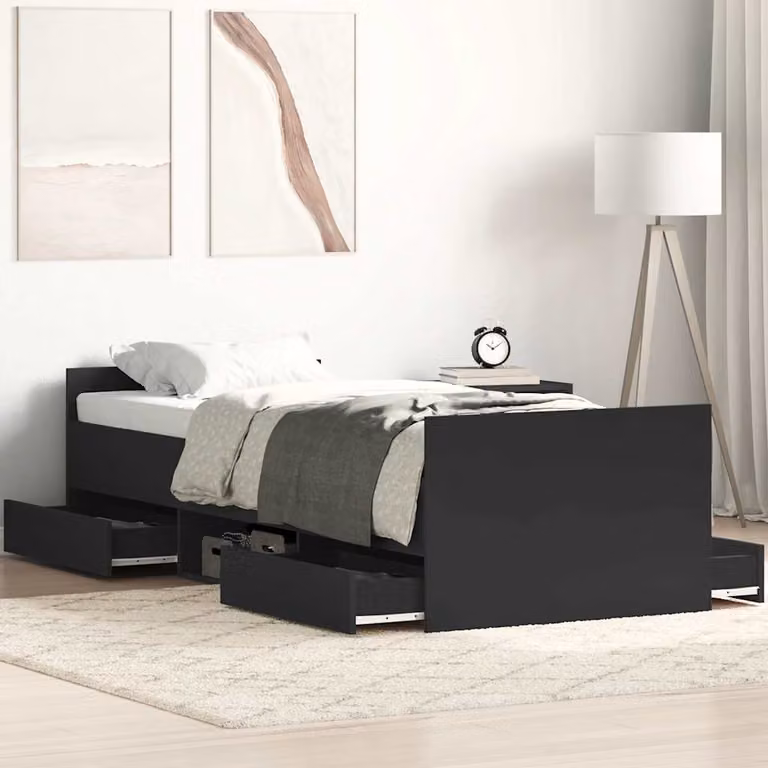 vidaXL Giroletto con Testiera e Pediera Nero in Legno e MDF L: 100 cm, P: 200 cm, H: 103 cm