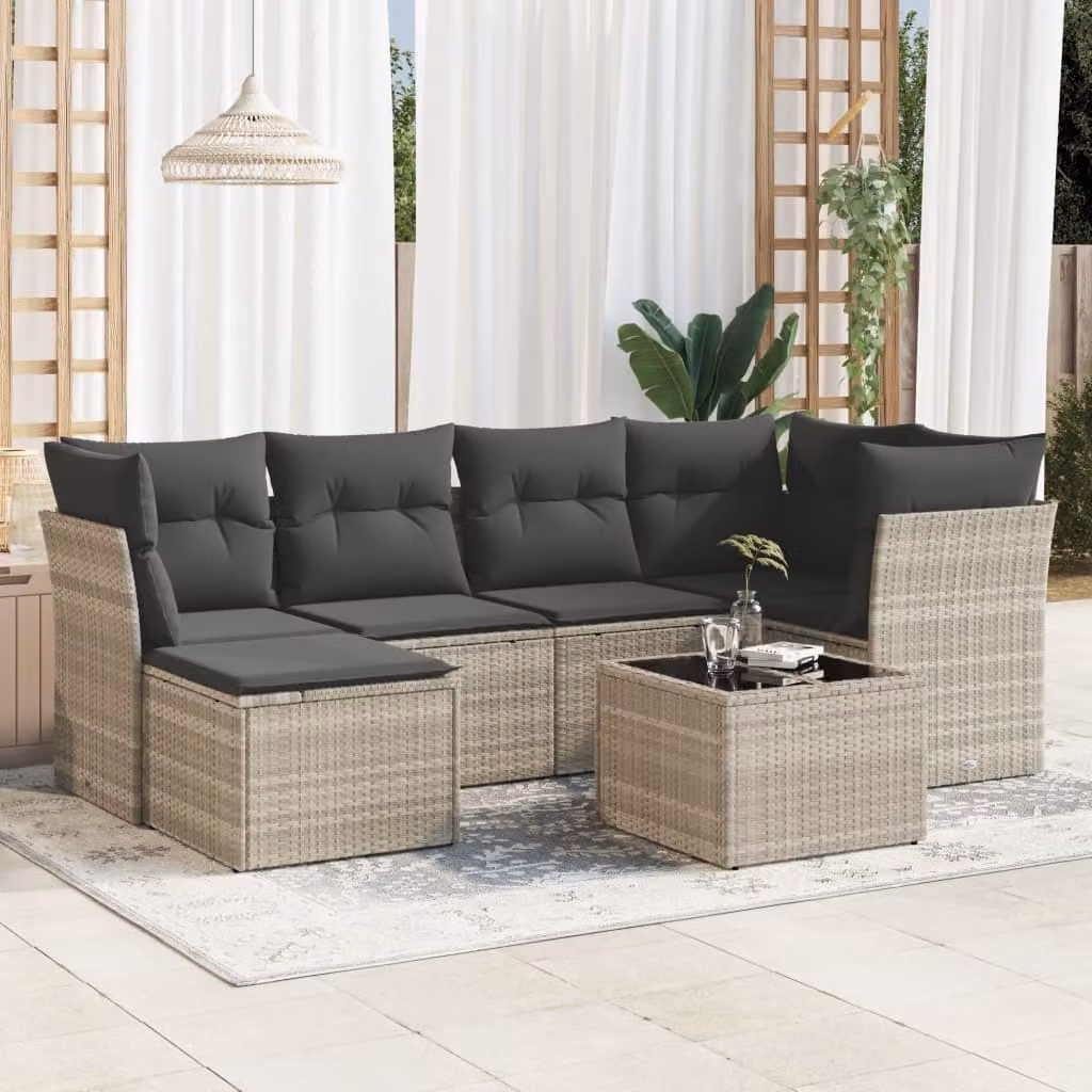 Maison Exclusive - Set da giardino 7 pezzi con cuscini Grigio chiaro Polyrattan