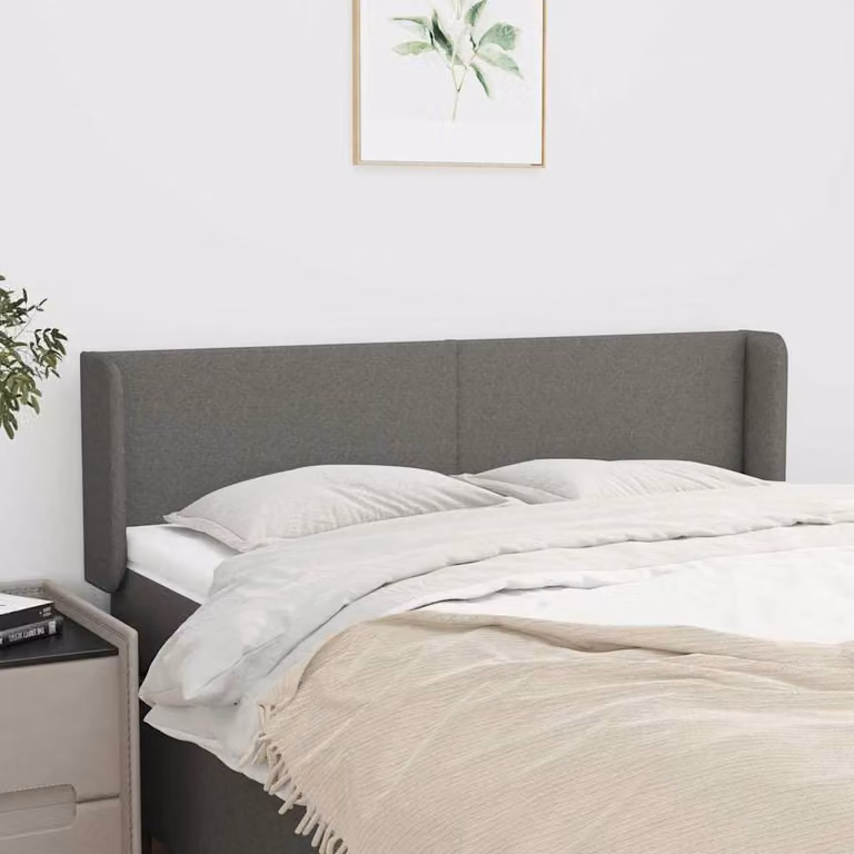 Testiera ad orecchio vidaXL in tessuto grigio con struttura in legno e pannello imbottito L: 147 cm, P: 16 cm, H: 78-88 cm