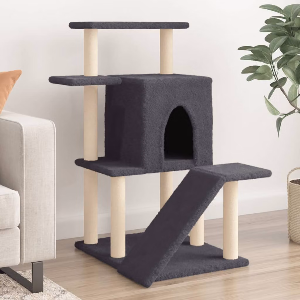 vidaXL Albero per Gatti con Tiragraffi in Sisal e Legno Grigio Altezza: 97 cm