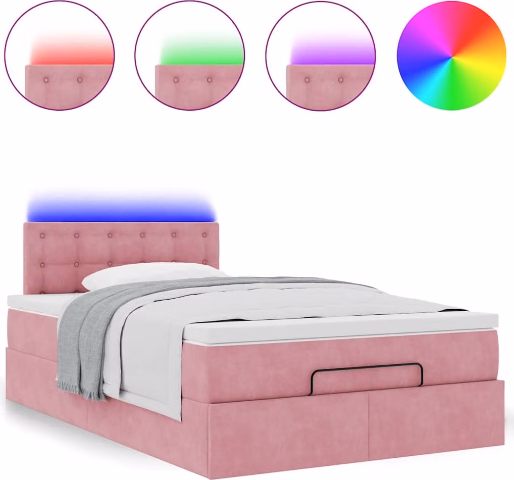Struttura Letto Pouf con Materasso Rosa 120x200 cm Velluto