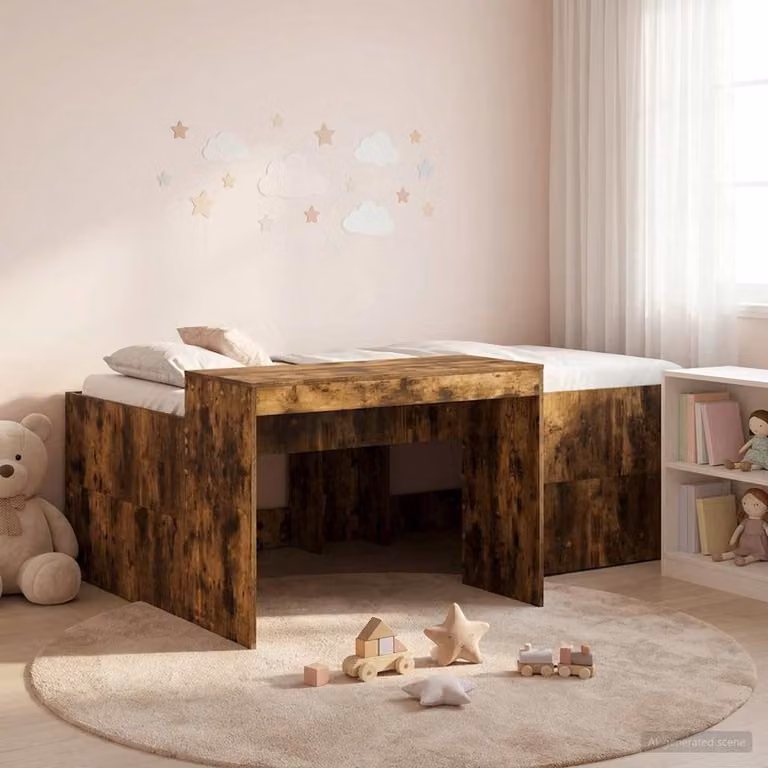 Letto alto per bambini con scrivania vidaXL in legno Rovere Fumo L: 90 cm, P: 190 cm, H: 193 cm