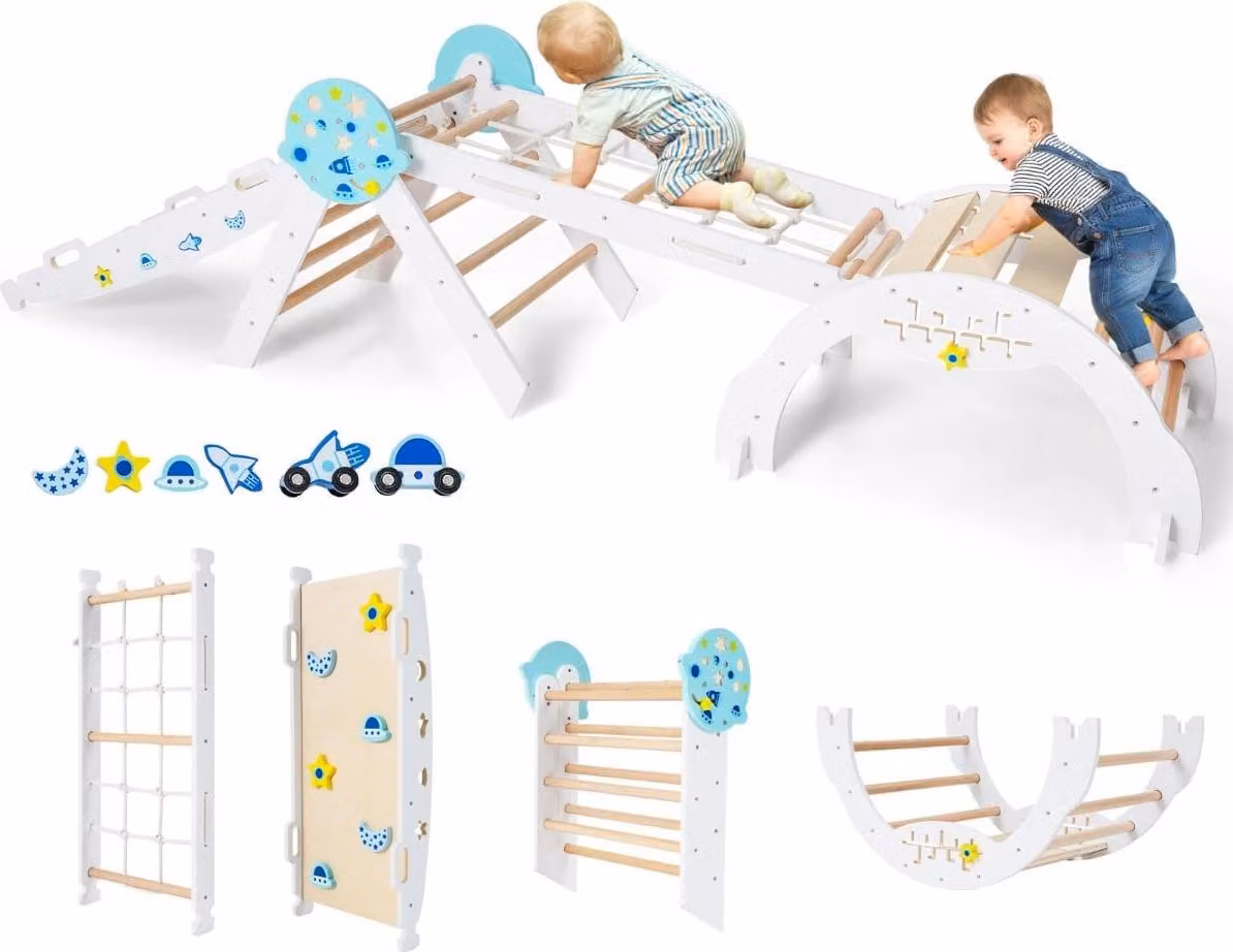 Set di arrampicata Montessori 9 in 1 con scivolo e rampa