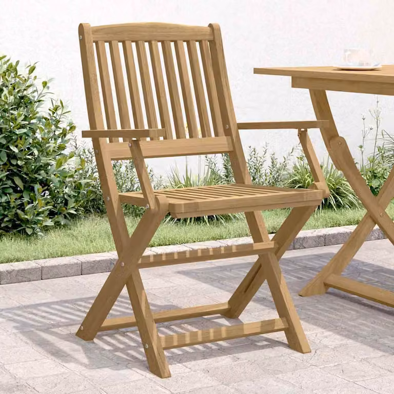 Set di 4 sedie pieghevoli vidaXL in legno di acacia marrone con braccioli per giardino e terrazzo L/P/H: 57,5 x 54,5 x 90 cm