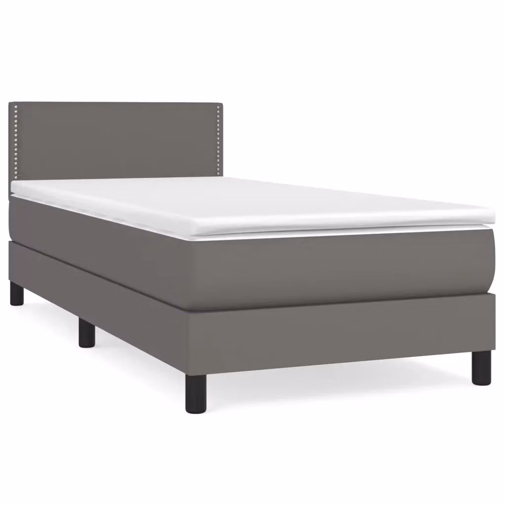 Letto a molle con materasso ibrido vidaXL in similpelle grigia e bianca L/P/H: 100 x 200 x 203 cm – 2
