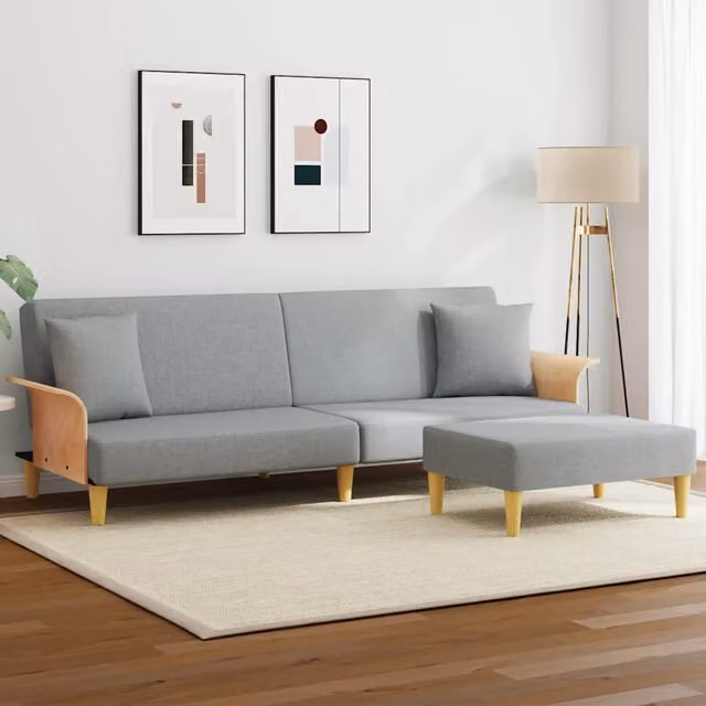 Divano Letto 2 Posti vidaXL in Velluto Grigio con Poggiapiedi e Cuscini, Funzione Letto e Poggiatesta Regolabile, L: 224 cm, P: 84,5 cm, H: 70 cm – 1