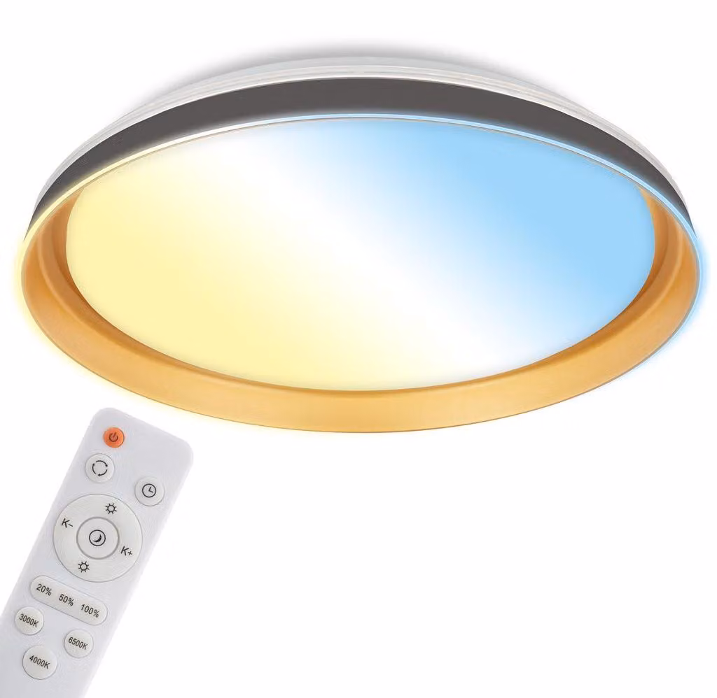 Briloner GIMA Plafoniera LED, dimmerabile, telecomando, regolabile da bianco caldo a bianco freddo, funzione timer, nero-oro, Ø51 x 7,5 cm
