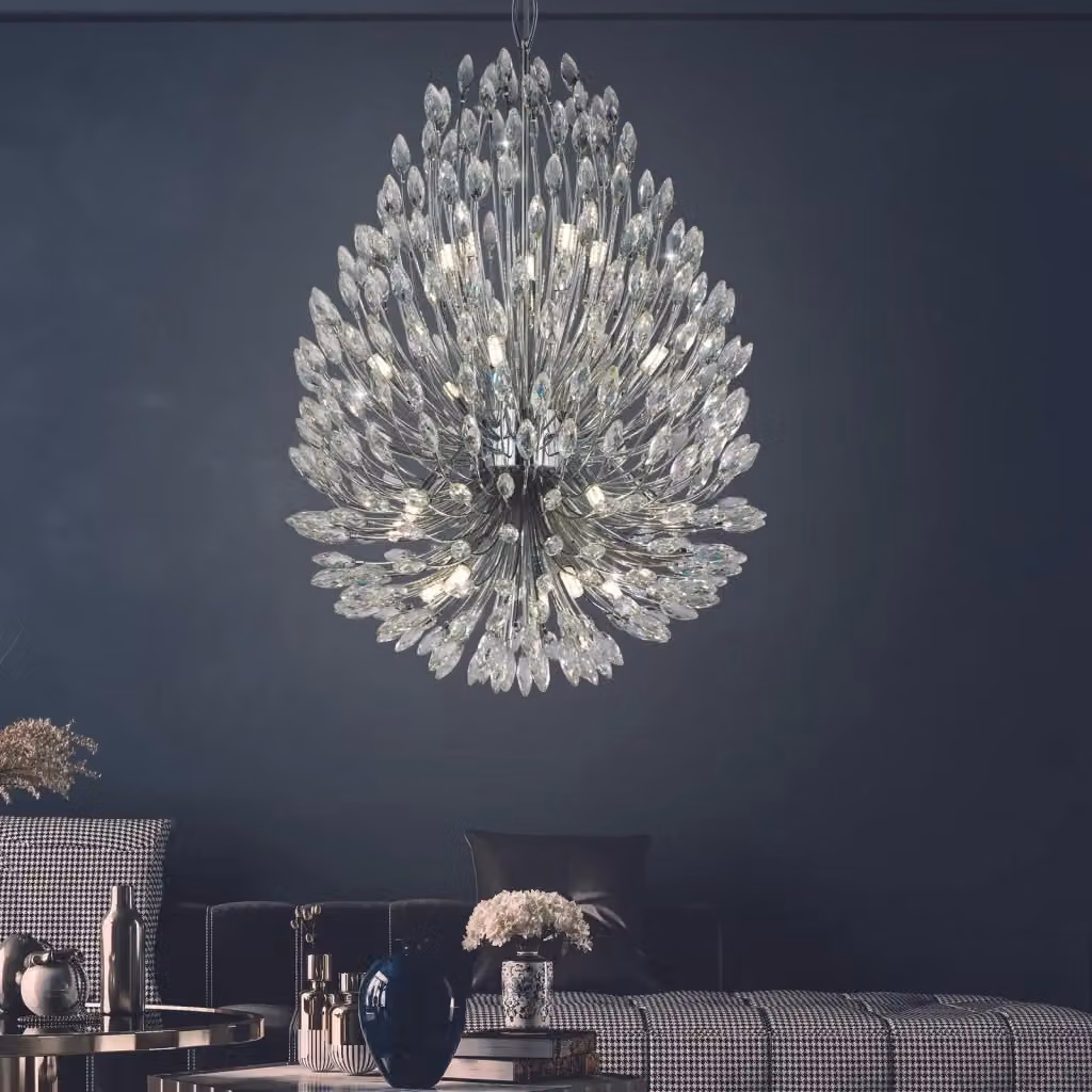 Lampadario a sospensione moderno SEARCHLIGHT in acciaio cromato e cristallo trasparente con 20 luci G9 – 2