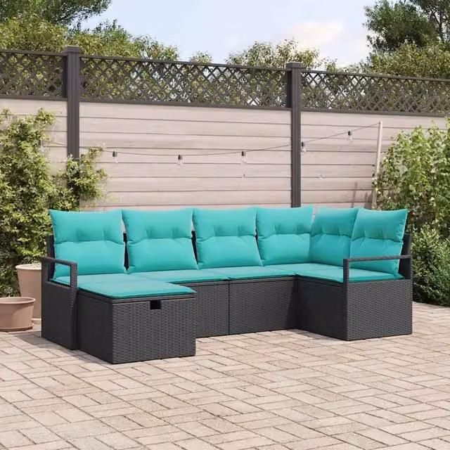 Set di divani 6 pz 6-Numero di posti Nero e Turchese polyrattan 3359185