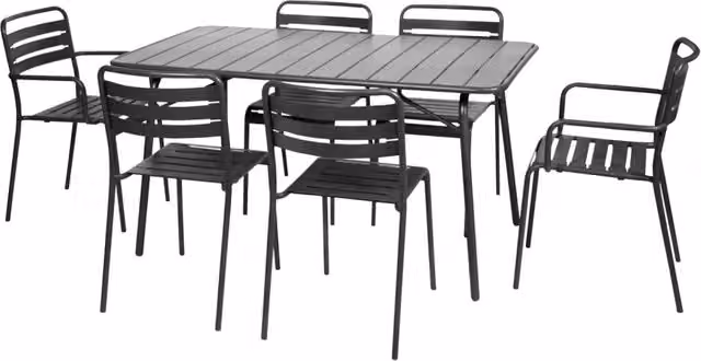 Set tavolo da giardino pieghevole in acciaio con 2 poltrone e 4 sedie,