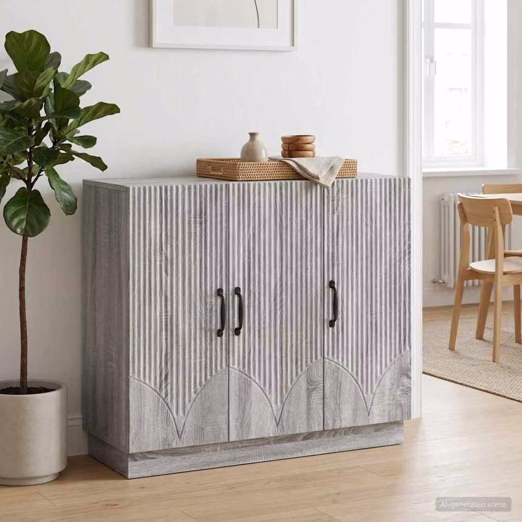 Credenza moderna vidaXL in legno ingegnerizzato grigio, L: 89 cm, P: 34,5 cm, H: 77 cm