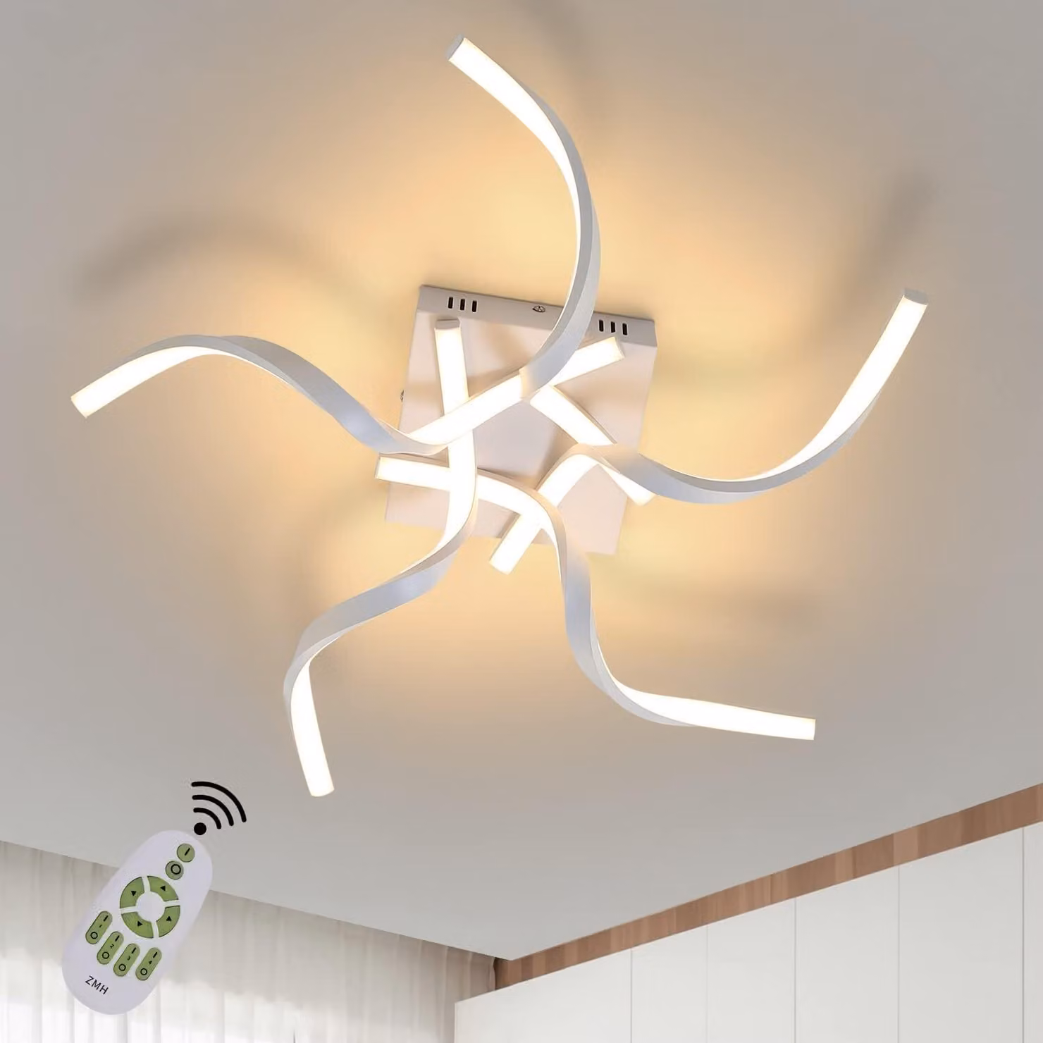 ZMH plafoniera LED da soggiorno lampada da soffitto bianca dimmerabile 48W 65CM a forma di onda design moderno lampada da camera da letto lampada da cucina con telecomando plafoniera da interno lampada da ufficio lampada da corridoio