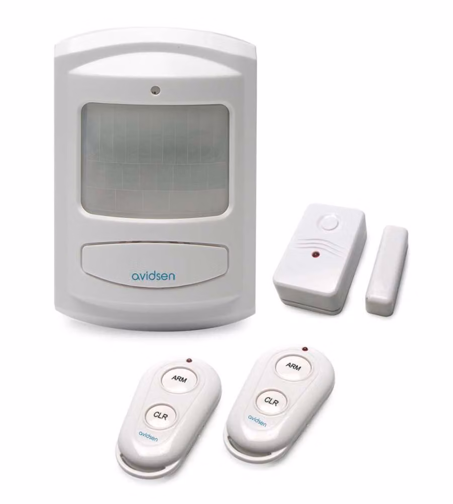 Avidsen 100108 Kit Allarme Wireless GSM con Combinatore Telefonico, Sirena 95 dB e Sensore PIR, Colore Bianco