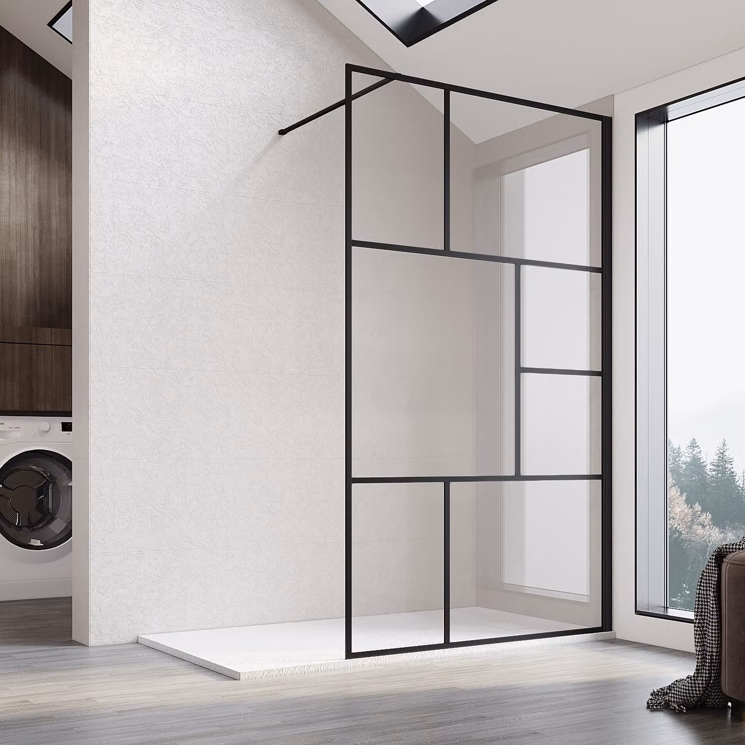 SONNI Walk In Shower Screen 120x200 cm Schermo doccia in vetro trasparente da 8 mm con rivestimento nano Schermo doccia con stabilizzatore nero