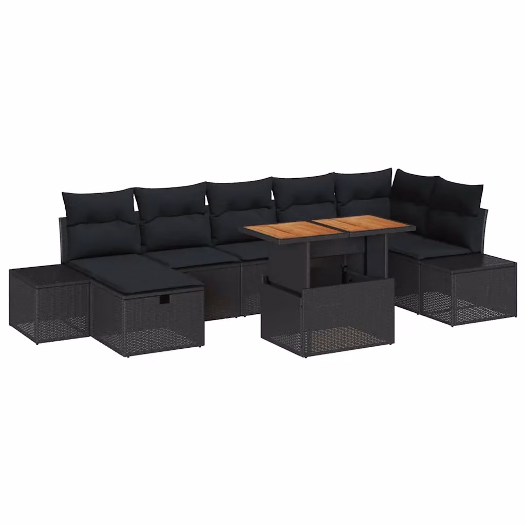 Set Divano da Giardino a L vidaXL 8 pz Nero con Cuscini e Tavolino – 2