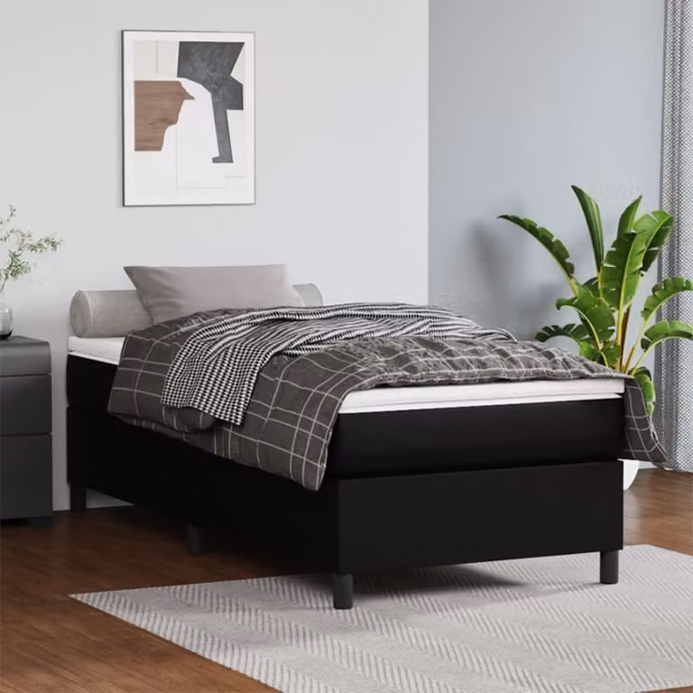 The Living Store Letto a molle con materasso nero 90x190 cm in Pelle finta