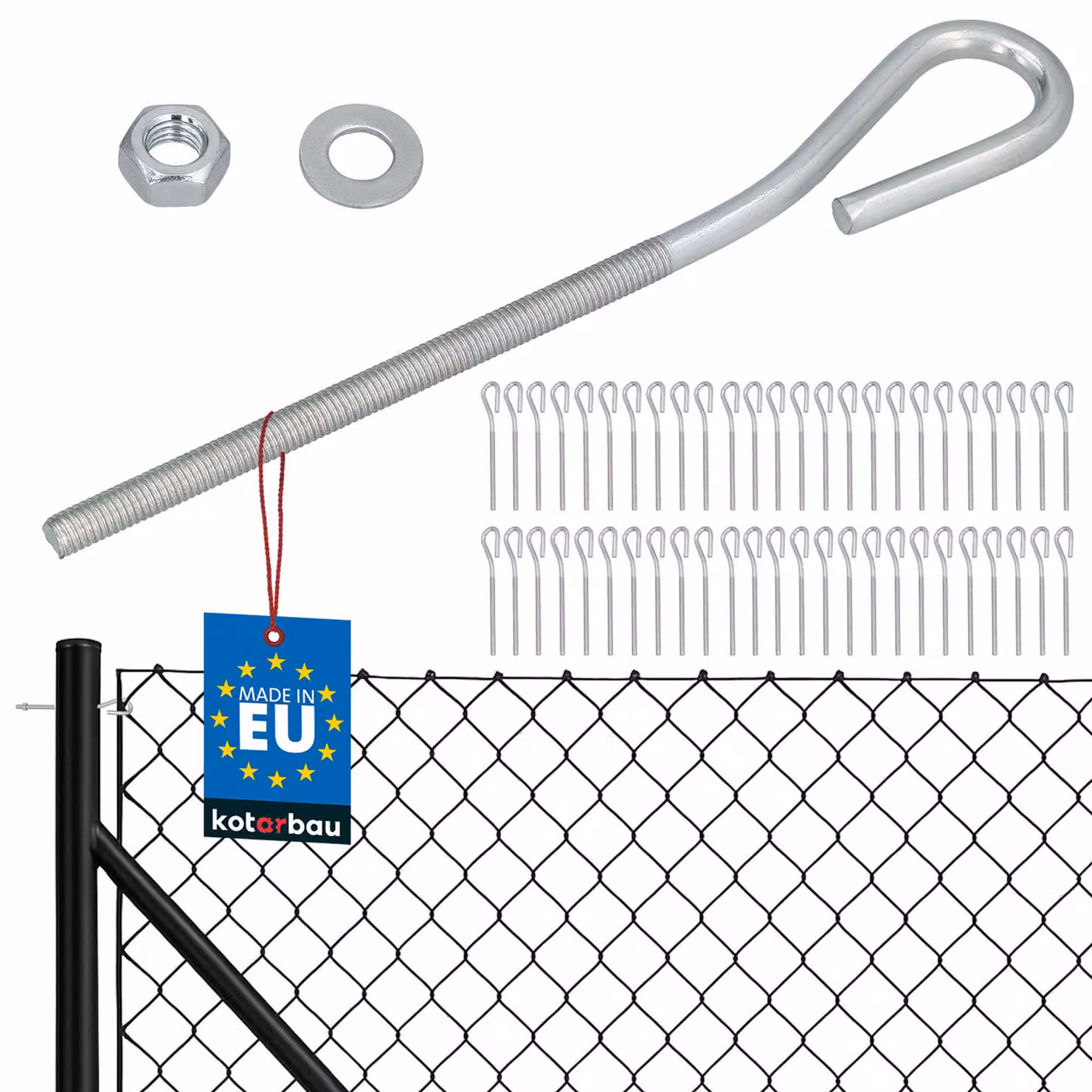 KOTARBAU® 50 Pezzi Tendifilo per Recinzione M6 Tenditore Filo Tendicavo per Filo Acciaio Tendifilo Chiuso Gancio a Vite con Dado e Rondella Argento
