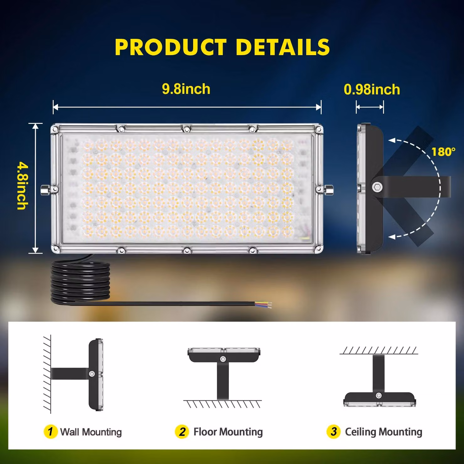 Fari a LED - 100 W - confezione da 2 - 6000 K (bianco freddo) - grado di protezione IP66 (resistente all'acqua) - 220–240 V - per uso esterno