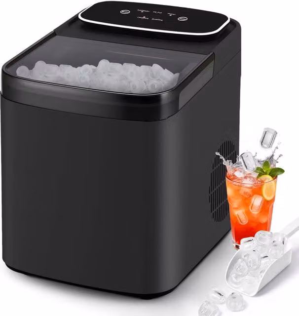 ZMH Macchina per il ghiaccio nero capacità 1.3L 9 cubetti di ghiaccio in 6 minuti 14 kg/24 ore silenzioso per cucina