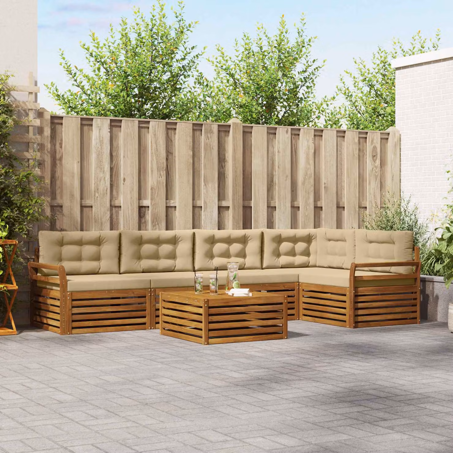 Set di divani da esterno vidaXL 6 pz in legno di acacia con cuscini, colore beige e marrone