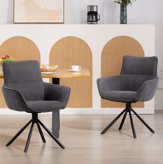 Set di 2 sedie da pranzo girevoli con braccioli in metallo grigio scuro