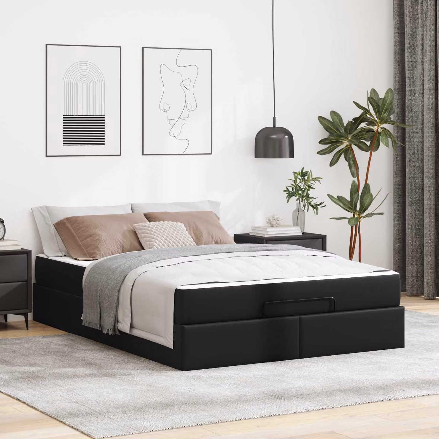 Set letto vidaXL con struttura imbottita in ecopelle e materasso in schiuma, colore nero, L/P/H: 160 x 200 x 43,5 cm – 1
