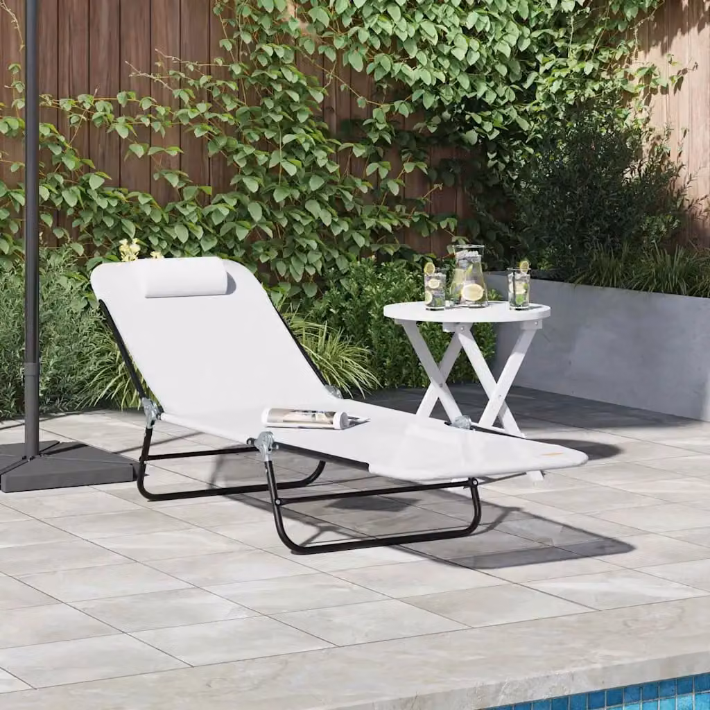 vidaXL Lettino prendisole pieghevole in textilene con poggiatesta regolabile e struttura in acciaio verniciato, L 182 x P 55 x H 85,5 cm