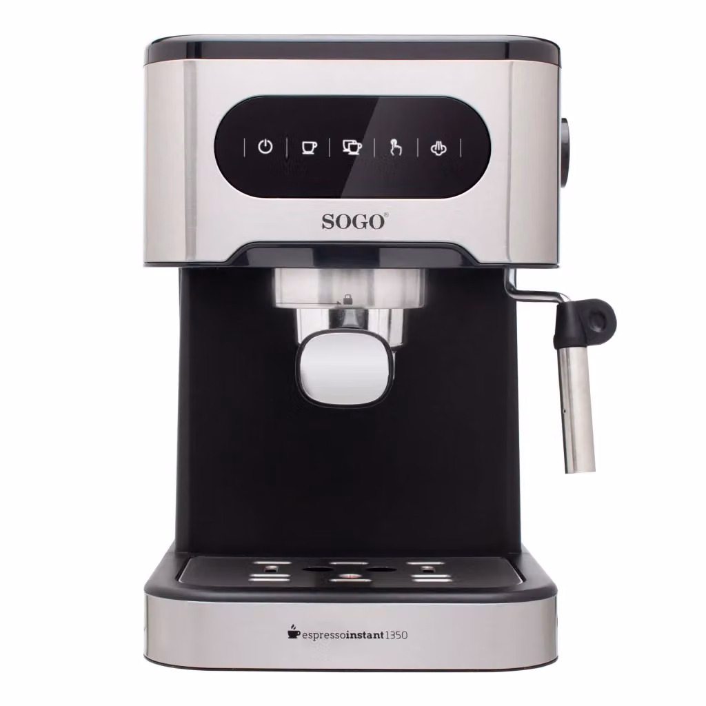 Macchina da caffè espresso Sogo con pressione 20 bar, potenza 1350W, serbatoio da 1,5 l, sistema Thermoblock, pannello touch e cappuccinatore, colore nero con dettagli in acciaio inossidabile – 2