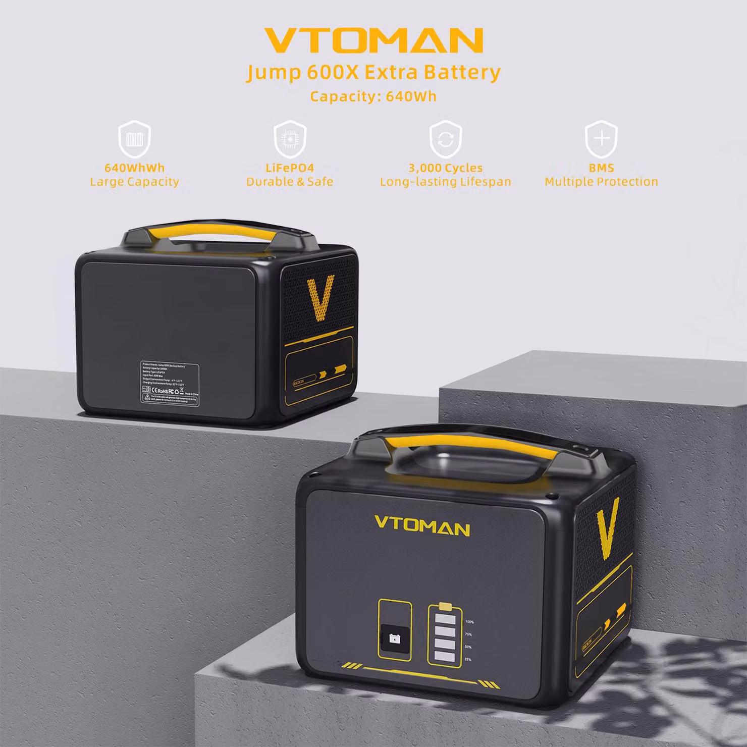 Power bank – Riserva di energia aggiuntiva – Capacità di 640 Wh – Batteria LiFePO4 – Alimentazione domestica affidabile