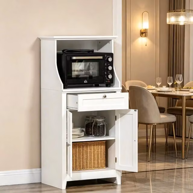 Mobile per microonde REDOM bianco in MDF con ante a battente L 60 cm, P 40 cm, H 122,5 cm