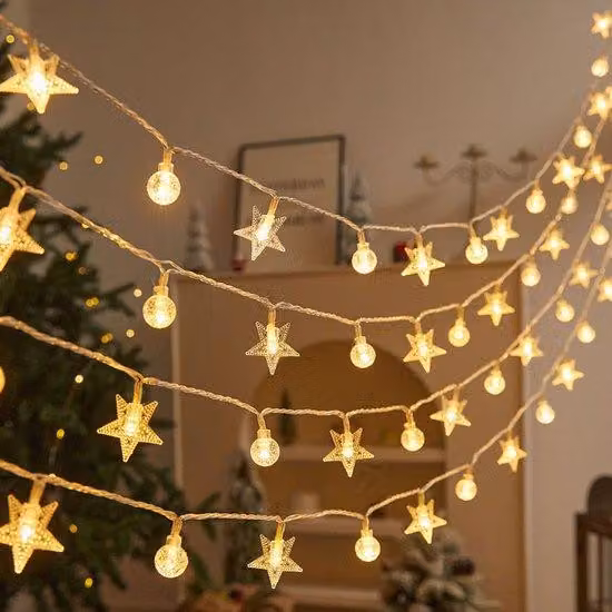 Piccola lampada da spiaggia a LED per il campeggio - luce calda, lunghezza 6 metri, 40 lampadine, alimentata a batterie, con striscia lampeggiante