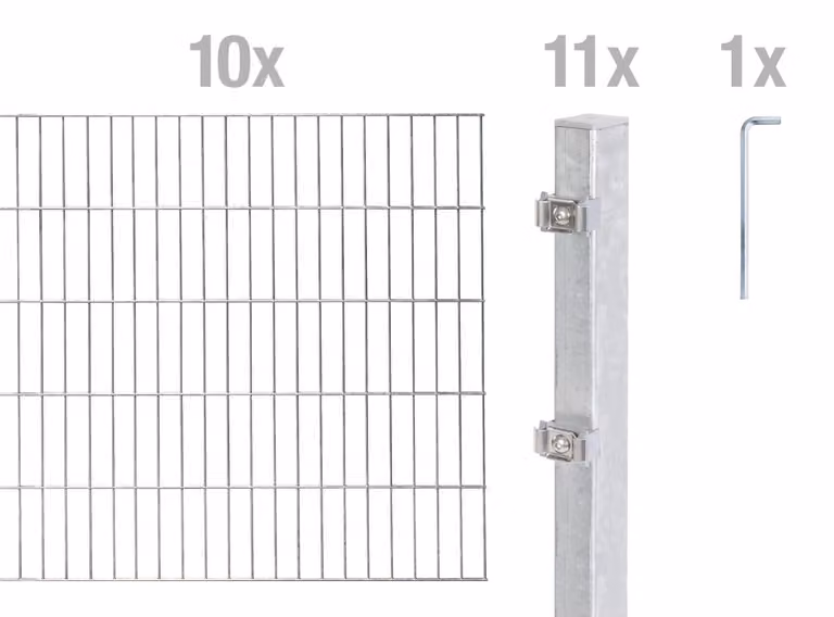 Alberts 652845 Recinzione a doppia rete metallica come set completo di 22 pezzi, zincato a caldo, altezza 140 cm, lunghezza 20 m