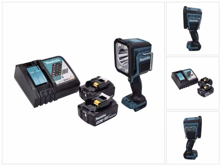 Makita DML 812 RT Torcia portatile LED a batteria 18 V 1250 lm + 2x batteria ricaricabile 5,0 Ah + caricatore