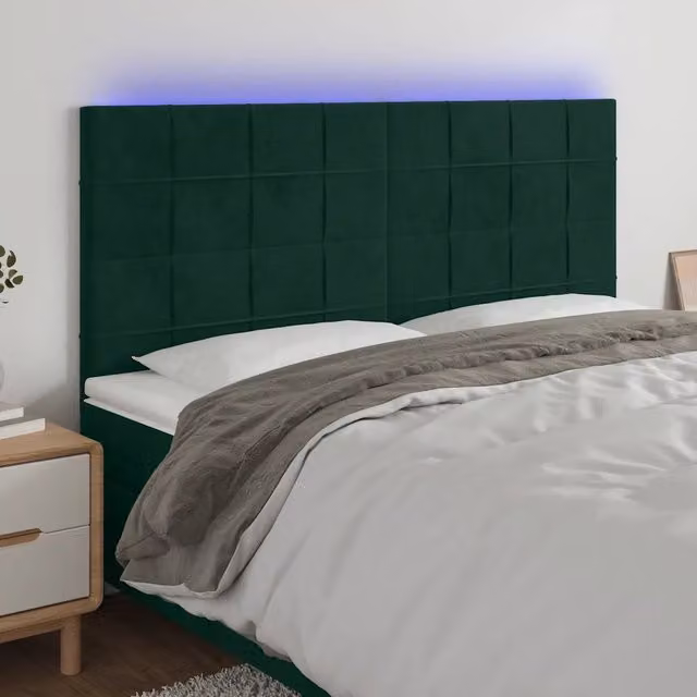 Testiera con LED e porta USB VidaXL in velluto verde scuro L: 200 cm, P: 5 cm, H: 118/128 cm