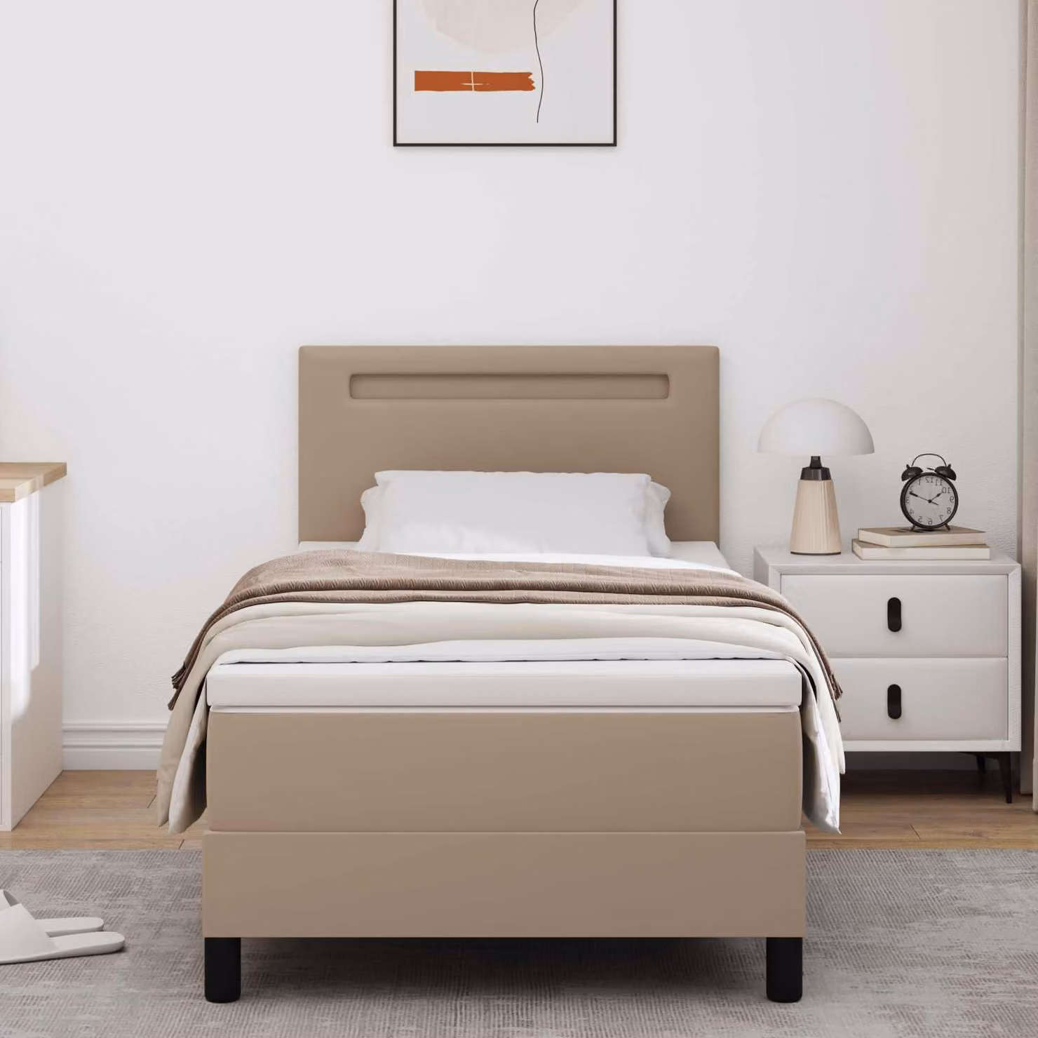 Maison Exclusive - Letto con boxspring e testiera in ecopelle, color cappuccino, dimensioni 100 x 200 cm
