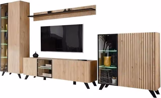 Set di 4 mobili da soggiorno moderni Meublorama in rovere e nero – 1