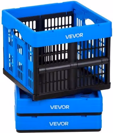 Set di 3 Scatole Portaoggetti Pieghevoli VEVOR in Plastica Blu, Contenitori Impilabili con Maniglie da 25 L, Portata Massima 10 kg