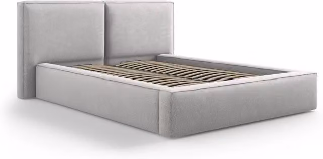 Letto con cassettone e testiera doppia Arendal di Cosmopolitan Design in tessuto grigio chiaro L/P/H: 140 x 200 x 104 cm