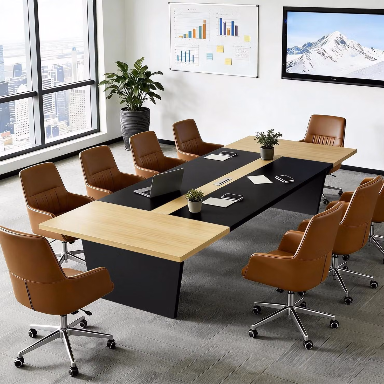 Tavolo da conferenza, dimensioni 320x100x74 cm, colore nero/bianco, piano del tavolo spesso 2,5 cm