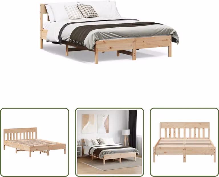 The Living Store Letto in legno massiccio con testiera 160x200 cm in pino