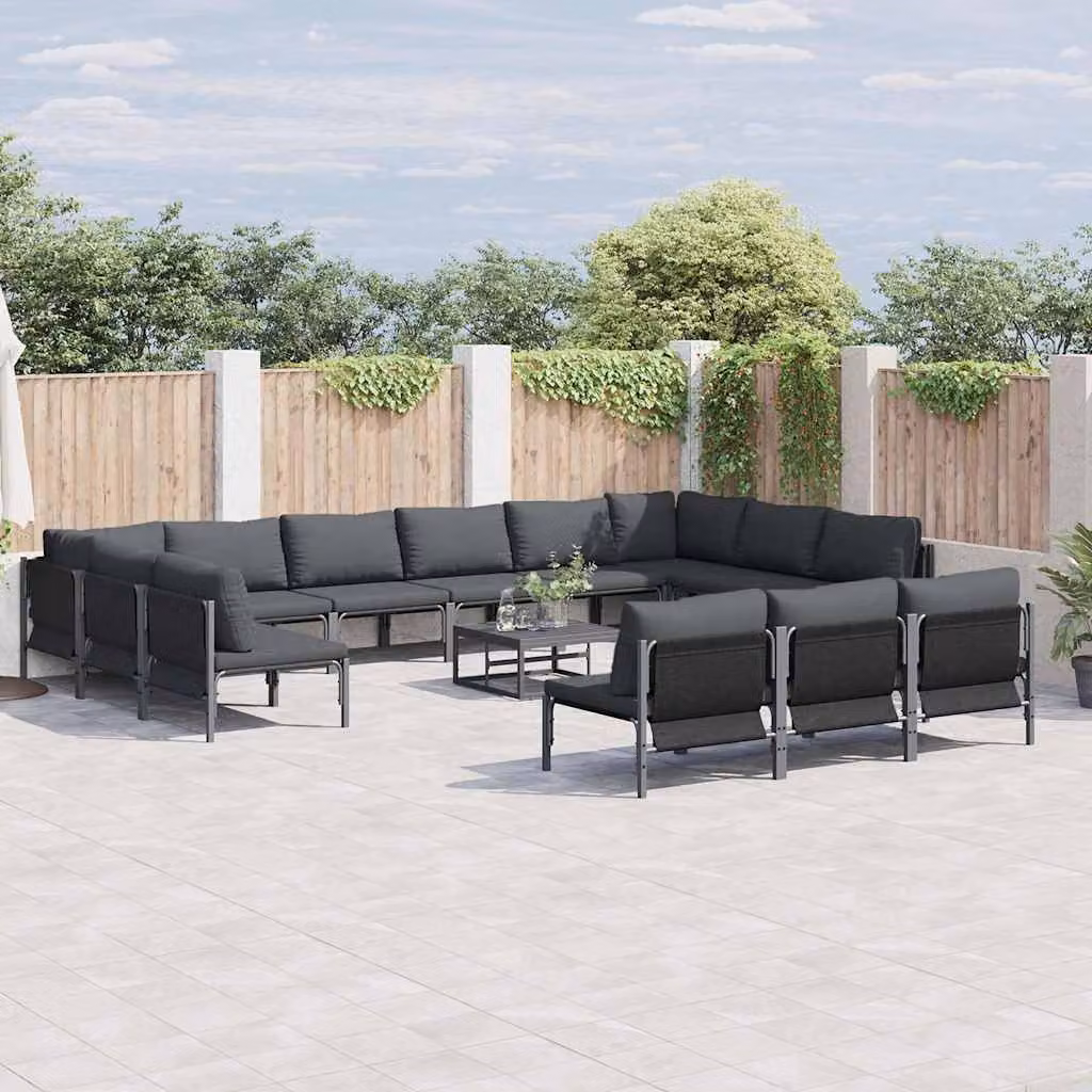 Set Divano da Giardino a L vidaXL 13 pz Antracite con Tavolino e Cuscini in Acciaio e Tessuto Resistente ai Raggi UV