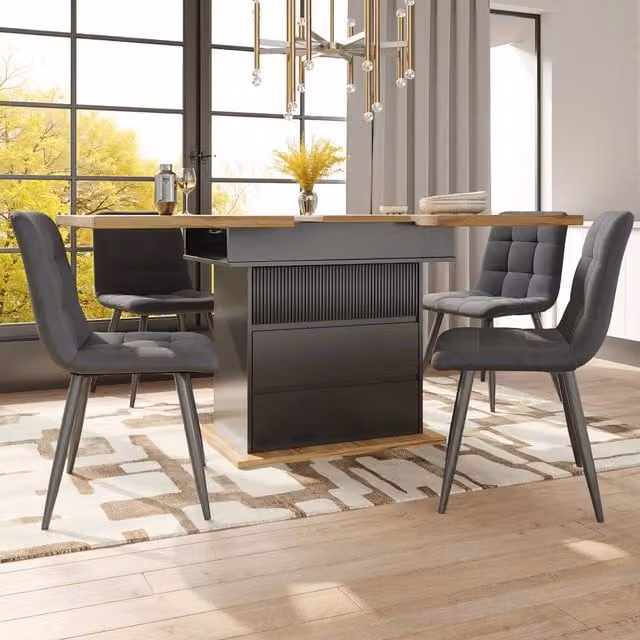 Tavolo da Pranzo Allungabile Pieghevole Salvaspazio ¨C MINIMAL ¨C Nero, 110-140x80 cm, 4-6 Persone