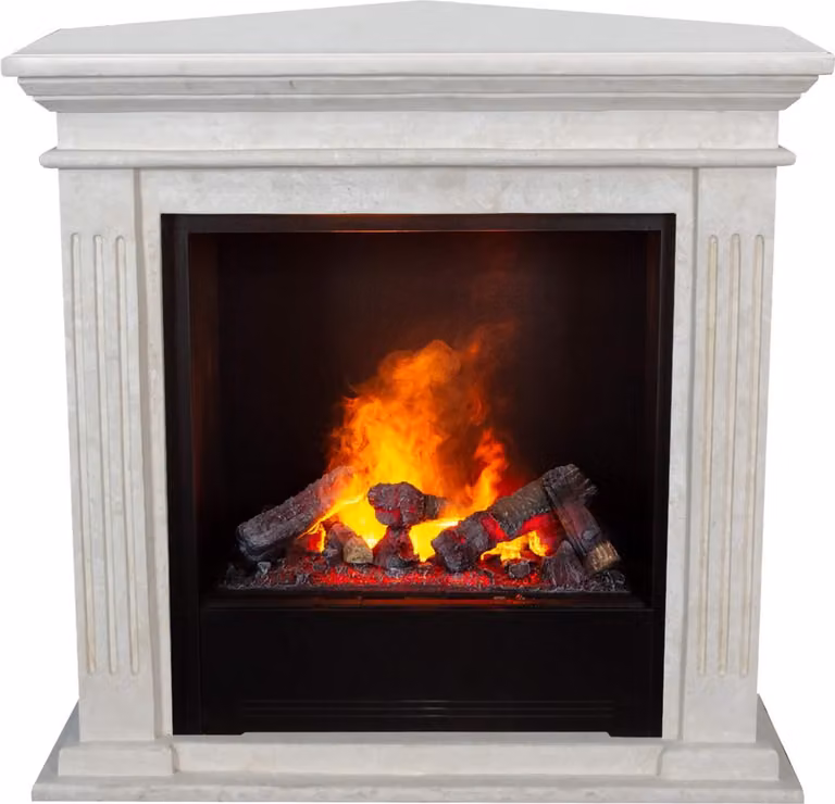 Caminetto a vapore acqueo Xaralyn - Cadiz-Corner EC6 - pietra naturale bianca - con telecomando - caminetto elettrico Opti-Myst - caminetto da incasso incluso - caminetto decorativo - caminetto ad angolo